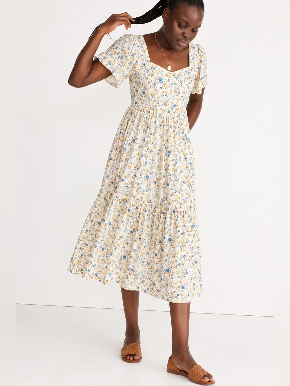 Madewell Folkmagic Floral Flutter Sleeve Tiered Maxi Dress Cottagecore Size 4